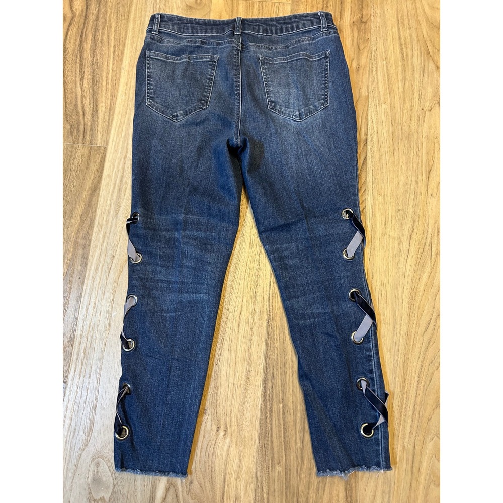 One 5 One Womens Size 12 Lace Up Side Velvet Ribbon Skinny Jeans Medium Wash